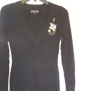 EUC Rampage Black Long V Neck Sweater Size Small